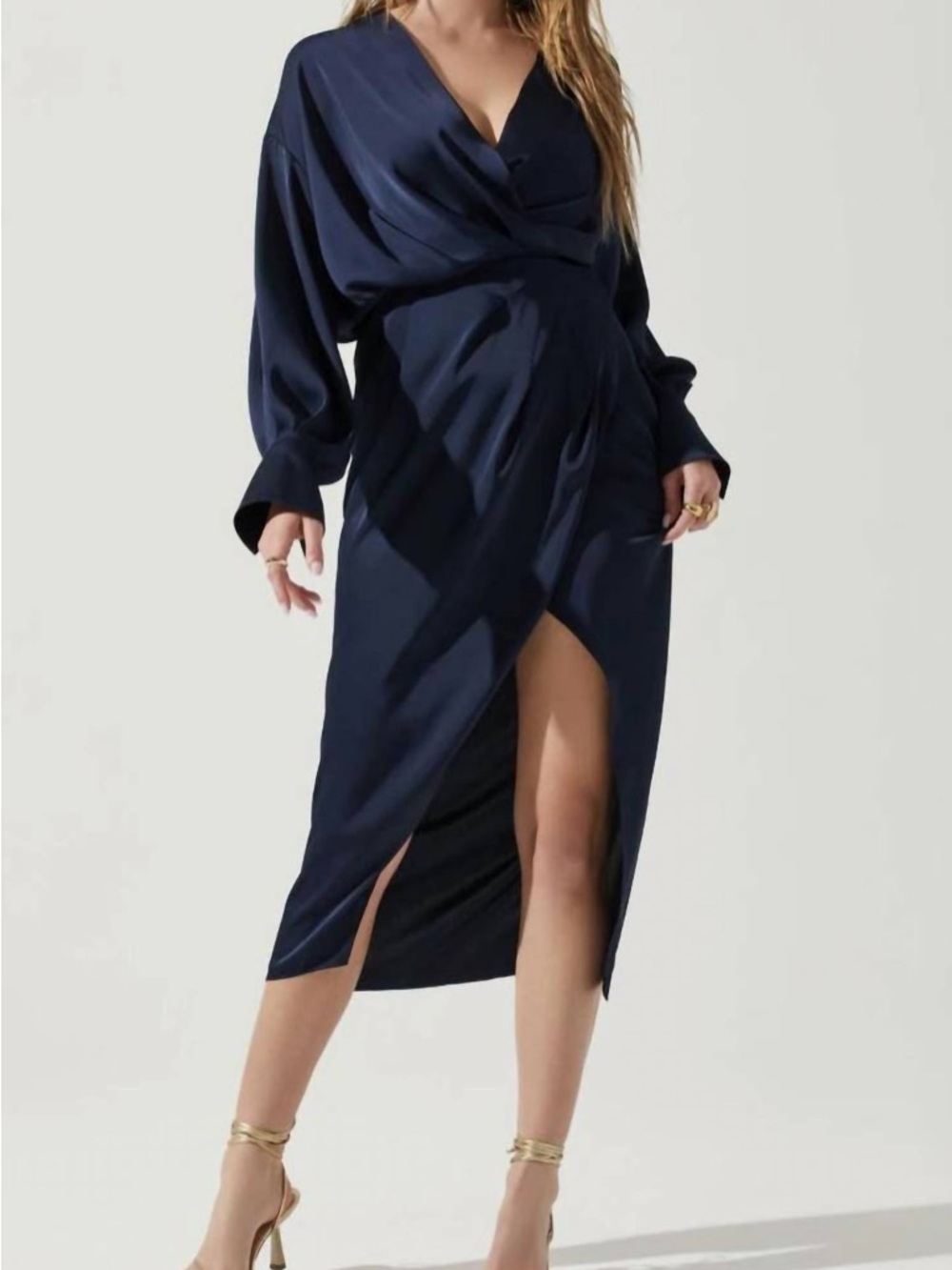ASTR Asymmetrical Navy Blue Wrap Midi Dress
